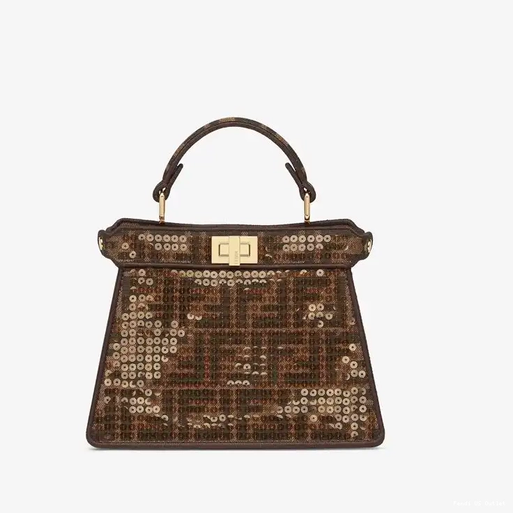 Vintage HOT ISeeU with FF Bag Brown Peekaboo Motif Sequins Petite Fendi Fabric In 0430